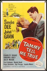 8p809 TAMMY TELL ME TRUE 1sh '61 great full-length image of Sandra Dee about to kiss John Gavin!