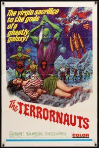 8p825 TERRORNAUTS 1sh '67 wild art of alien virgin sacrifice to the gods of a ghastly galaxy!