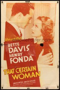8p830 THAT CERTAIN WOMAN 1sh '37 close up of Henry Fonda holding Bette Davis, with those eyes!
