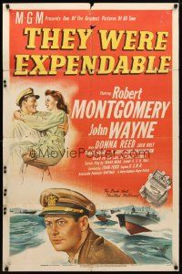 8p836 THEY WERE EXPENDABLE style D 1sh '45 John Wayne, sea battle art & John Ford directed!
