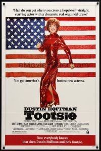8p867 TOOTSIE style B 1sh '82 full-length Dustin Hoffman in drag by American flag!