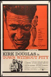 8p873 TOWN WITHOUT PITY 1sh '61 intense artwork of Kirk Douglas, plus sexy Christine Kaufmann!