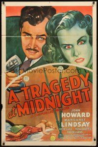 8p874 TRAGEDY AT MIDNIGHT 1sh '42 great dramatic art of John Howard & Margaret Lindsay!