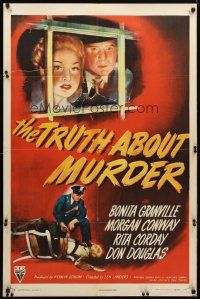 8p885 TRUTH ABOUT MURDER style A 1sh '46 District Attorney vs. his own wife in court, film noir!