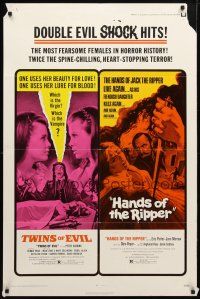 8p892 TWINS OF EVIL/HANDS OF THE RIPPER 1sh '72 horror double-bill!