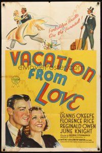 8p912 VACATION FROM LOVE 1sh '38 stone litho art of bride Florence Rice & groom Dennis O'Keefe!