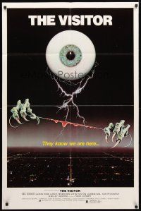 8p926 VISITOR 1sh '79 wild horror art of giant eyeball w/monster hands holding bloody wire!