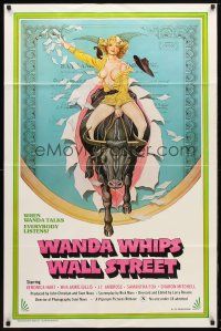 8p933 WANDA WHIPS WALL STREET 1sh '82 great Tom Tierney art of Veronica Hart riding bull, x-rated!