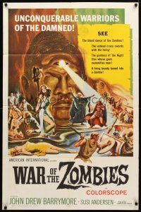 8p937 WAR OF THE ZOMBIES 1sh '65 John Drew Barrymore vs unconquerable warriors of the damned!