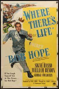 8p956 WHERE THERE'S LIFE style A 1sh '47 wacky art of Bob Hope being chased by angry mob!