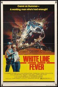 8p957 WHITE LINE FEVER style B 1sh '75 Jan-Michael Vincent, cool truck crash artwork!