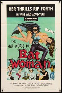 8p964 WILD WORLD OF BATWOMAN 1sh '66 cool artwork of sexy female super hero by J. Syphers!