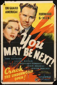 8p989 YOU MAY BE NEXT 1sh '35 cool art of pretty Ann Sothern, Lloyd Nolan, forward G-Men!