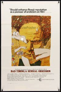 8s062 BAD TIMING 1sh '80 Nicholas Roeg, cool art of Art Garfunkel & sexy Theresa Russell!