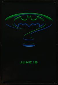 8s071 BATMAN FOREVER teaser 1sh '95 Kilmer, Kidman, cool question mark & cowl design!