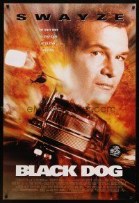 8s098 BLACK DOG DS 1sh '98 fiery action image of Patrick Swayze as truck driver w/big rigs!