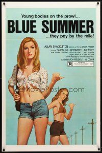 8s121 BLUE SUMMER 1sh R75 art of sexy hitchhikin' babes on the prowl who pay by the mile!