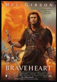 8s139 BRAVEHEART video 1sh '95 cool image of Mel Gibson as William Wallace!