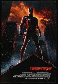 8s203 DAREDEVIL style A advance DS 1sh '03 Ben Affleck in costume standing in rain!