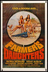 8s256 FARMER'S DAUGHTERS 1sh '73 early Spalding Gray, sexy farmgirl artwork, cock-a-doodle-doo!