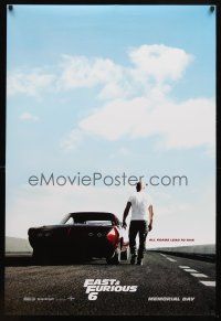 8s259 FAST & FURIOUS 6 teaser DS 1sh '13 image of Vin Diesel on racetrack w/Plymouth Superbird!