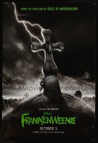 8s277 FRANKENWEENIE teaser DS 1sh '12 Tim Burton, horror image of wacky graveyard!