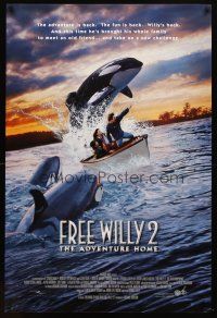 8s280 FREE WILLY 2 advance 1sh '95 Dwight Little directed sequel, The Adventure Home, killer whale!
