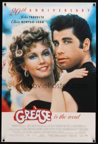 8s331 GREASE 1sh R98 close up of John Travolta & Olivia Newton-John in a most classic musical!