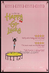 8s355 HAPPY-GO-LUCKY DS 1sh '08 Sally Hawkins, cute artwork of smiley face trampoline!