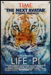 8s468 LIFE OF PI style B advance DS 1sh '12 cool collage image of tiger!