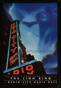 8s472 LION KING advance 1sh '94 classic Disney cartoon World Premiere at Radio City Music Hall!