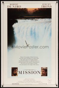 8s523 MISSION 1sh '86 Robert De Niro, Jeremy Irons, cool waterfall artwork!