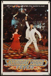 8s621 SATURDAY NIGHT FEVER teaser 1sh '77 image of disco dancer John Travolta & Karen Lynn Gorney!