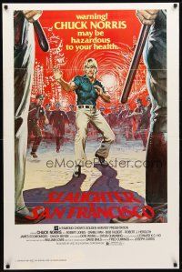 8s690 SLAUGHTER IN SAN FRANCISCO 1sh '81 Wei Lo, awesome artwork of surrounded Chuck Norris!