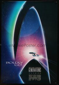 8s730 STAR TREK: GENERATIONS advance 1sh '94 cool sci-fi art of the Enterprise, Boldly Go!