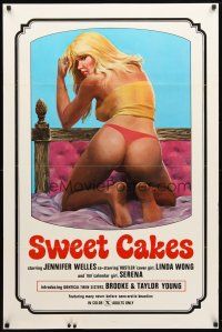 8s757 SWEET CAKES 1sh '76 super sexy artwork of nearly naked girl with back turned in bed!