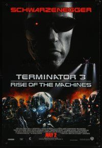 8s769 TERMINATOR 3 advance 1sh '03 Arnold Schwarzenegger, creepy image of killer robots!