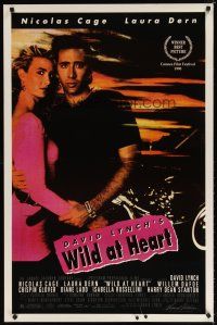 8s841 WILD AT HEART 1sh '90 David Lynch, sexiest image of Nicolas Cage & Laura Dern!