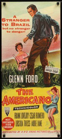 8t378 AMERICANO Aust daybill '55 Glenn Ford is a stranger to Brazil but no stranger to danger!