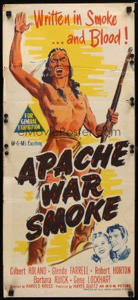 8t383 APACHE WAR SMOKE Aust daybill '52 Gilbert Roland, Glenda Farrell, roaring West adventure!