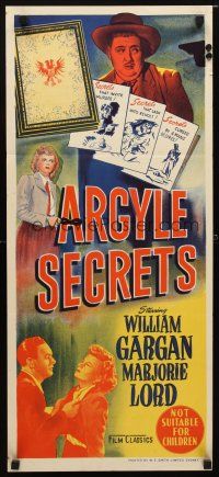 8t386 ARGYLE SECRETS Aust daybill '48 film noir from the world's most sinister best-seller!