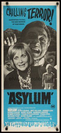 8t388 ASYLUM Aust daybill '72 Peter Cushing, Britt Ekland, written by Robert Bloch, horror!