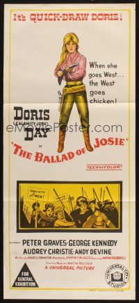8t398 BALLAD OF JOSIE Aust daybill '68 art of quick-draw Doris Day pointing shotgun!