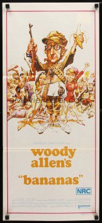 8t399 BANANAS Aust daybill '71 great artwork of Woody Allen by E.C. Comics artist Jack Davis!