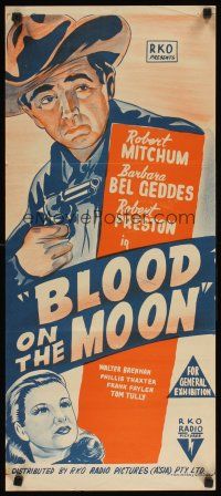 8t427 BLOOD ON THE MOON Aust daybill R50s art of cowboy Robert Mitchum w/gun & Barbara Bel Geddes!