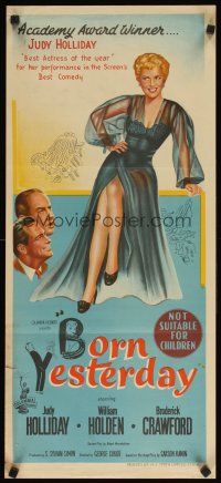 8t435 BORN YESTERDAY Aust daybill '51 stone litho art of sexy Judy Holliday, Holden & Crawford!