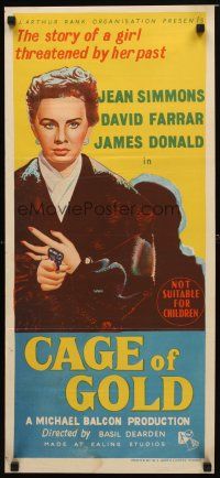 8t442 CAGE OF GOLD Aust daybill '51 Jean Simmons is blackmailed & accused of bigamy!