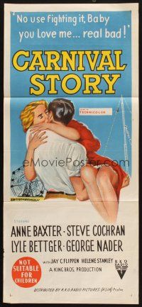 8t447 CARNIVAL STORY Aust daybill '54 sexy Anne Baxter held by Steve Cochran who she loves bad!