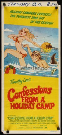8t463 CONFESSIONS FROM A HOLIDAY CAMP Aust daybill '77 Robin Askwith, wacky sexy artwork!