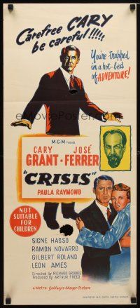 8t471 CRISIS Aust daybill '50 art of Cary Grant, plus Paula Raymond & Jose Ferrer!